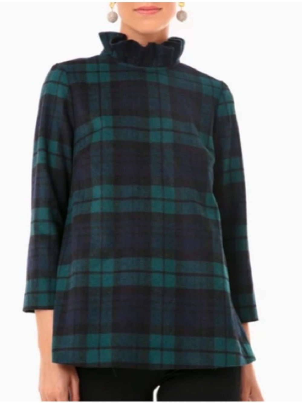 Tuckernuck Daphne Ruffle Tie-Back Wool Blend Top Blackwatch Plaid Small Preppy - Picture 13 of 14